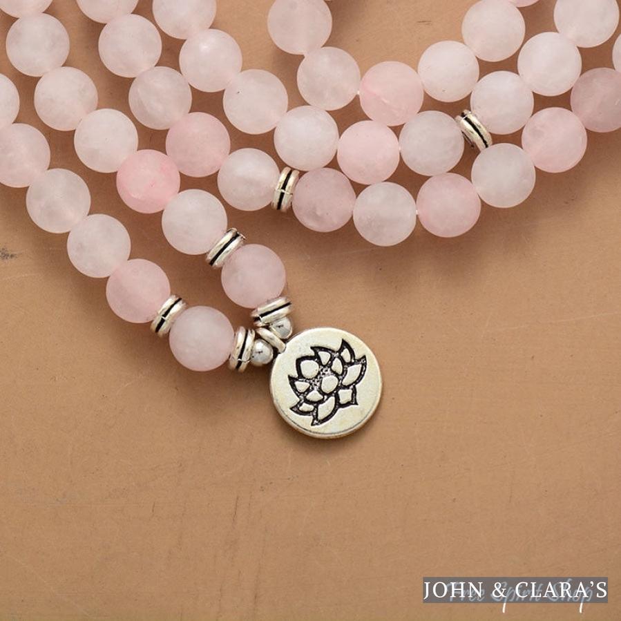 108 Frosted Rose Quartz Mala Bead Bracelet