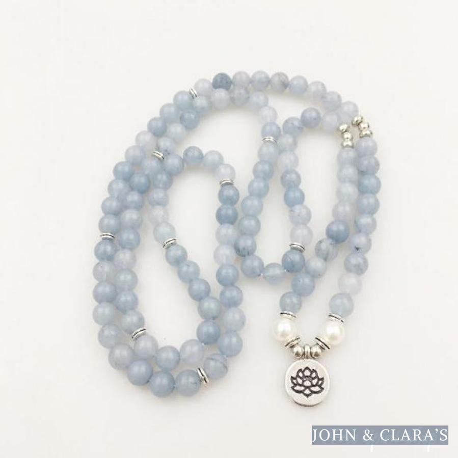 108 Natural Calcite & Pearl Mala Prayer Beads