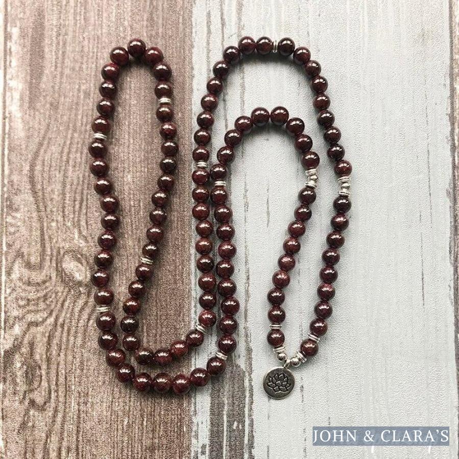 108 Natural Garnet Mala Bead Bracelet
