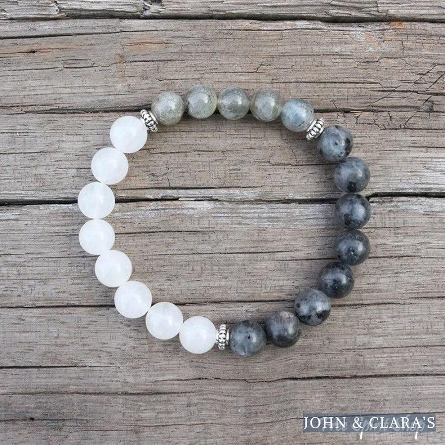 108 Natural Labradorite & White Stone Mala Bead Necklace / Bracelet
