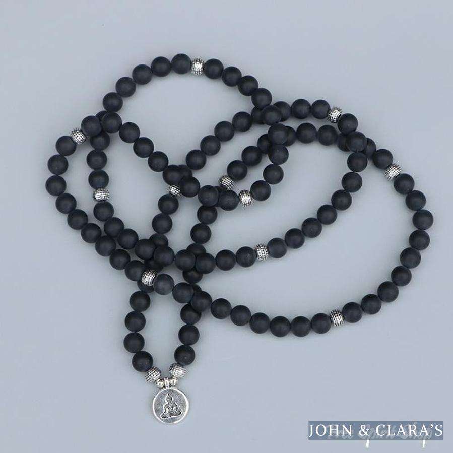108 Natural Matte Black Onyx Mala Bead Bracelet