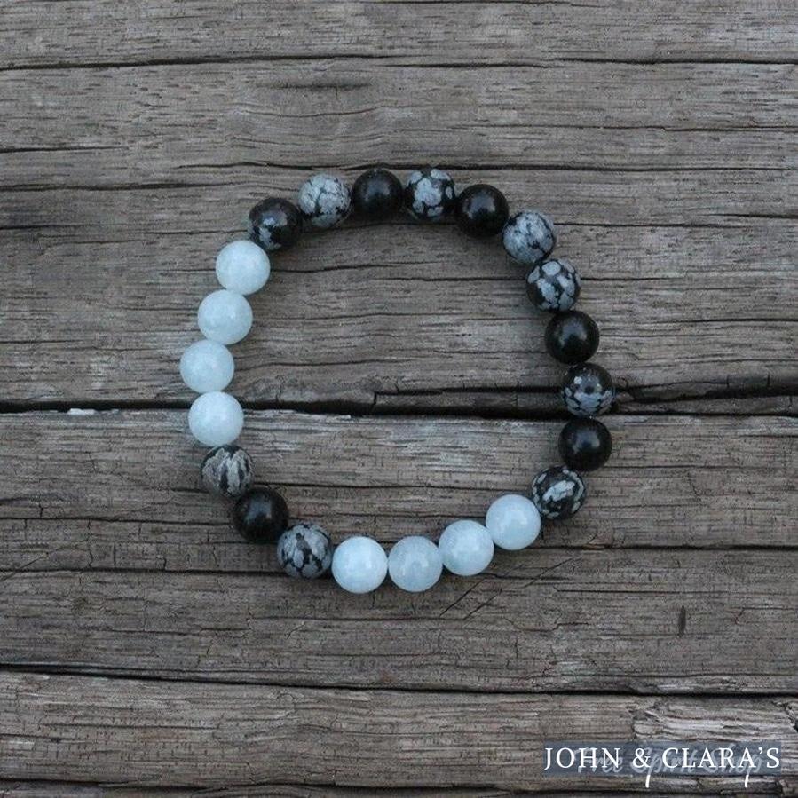 108 Natural Obsidian Snowflake, Aquamarine & Lava Stone Mala Prayer Beads