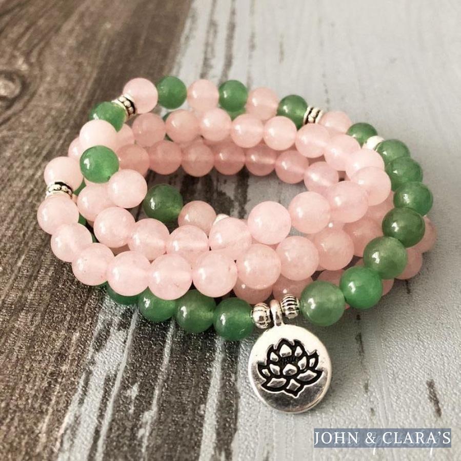 108 Natural Rose Quartz & Green Aventurine Mala Beads