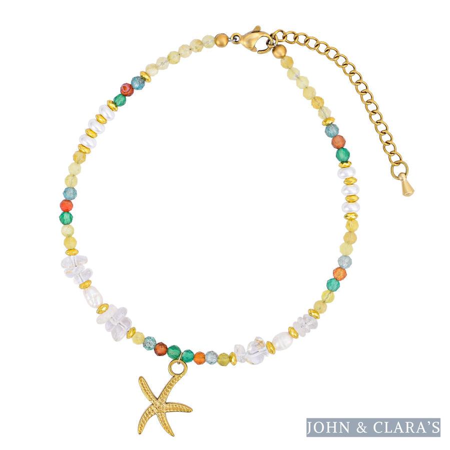 Natural Citrine & Pearl Beaded Anklet with Starfish Charm