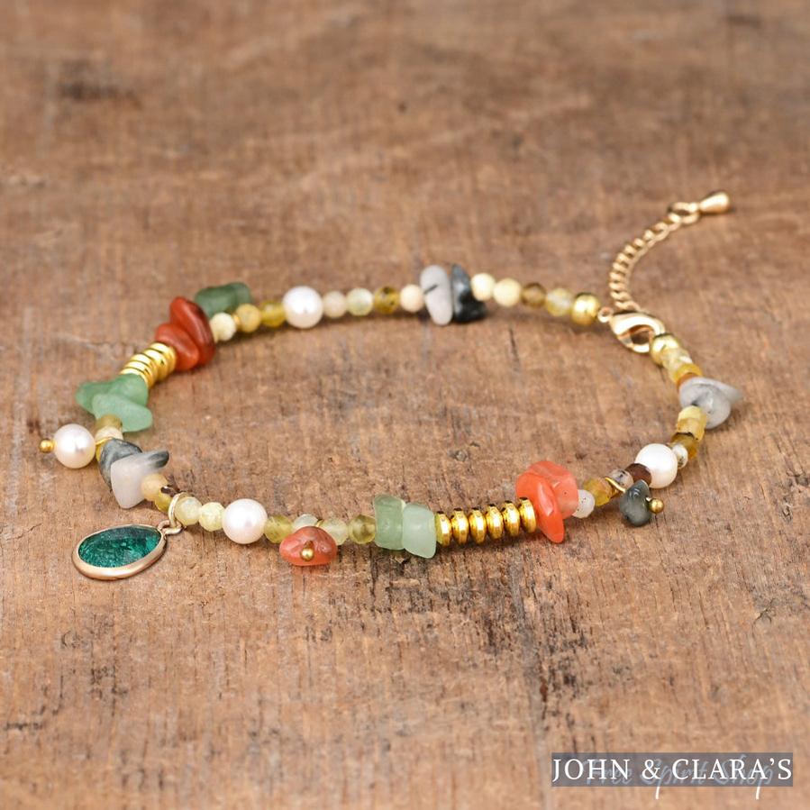 Natural Green Aventurine Unakite & Carnelian Bead Anklet