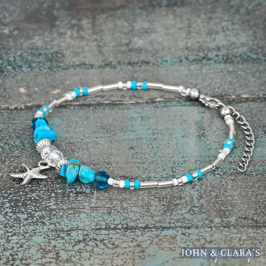 Turquoise & Starfish Charm Beaded Anklet