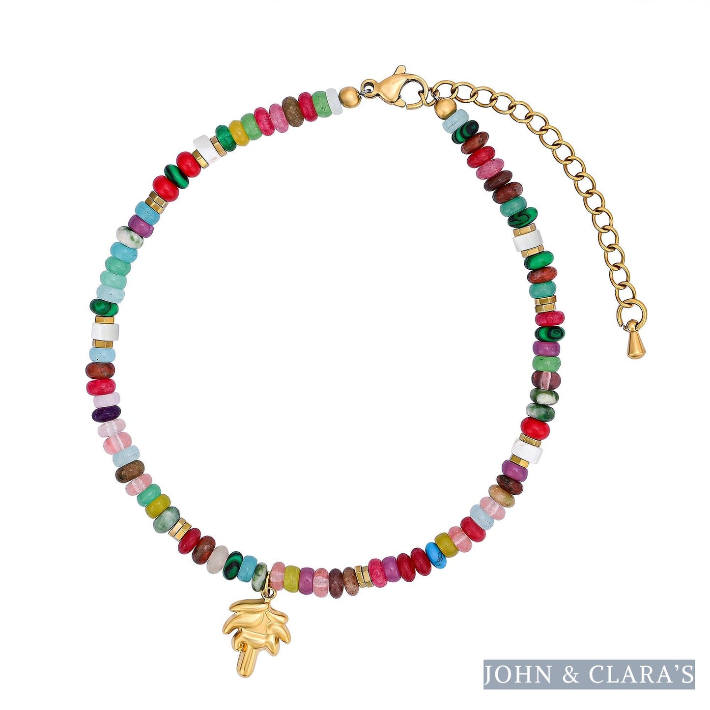 Multicolor Bead Anklet With Palm Tree Charm