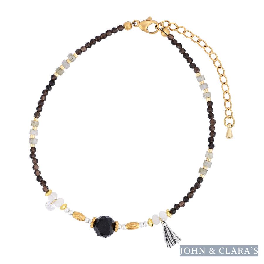 Natural Smoky Quartz & Black Onyx Beaded Anklet