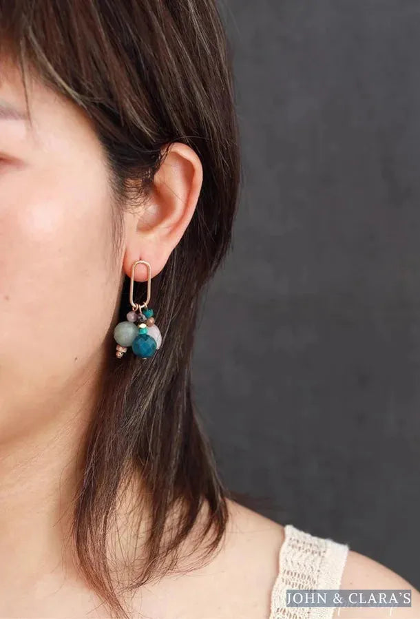 Natural Apatite Rose Quartz & Amazonite Beaded Earrings