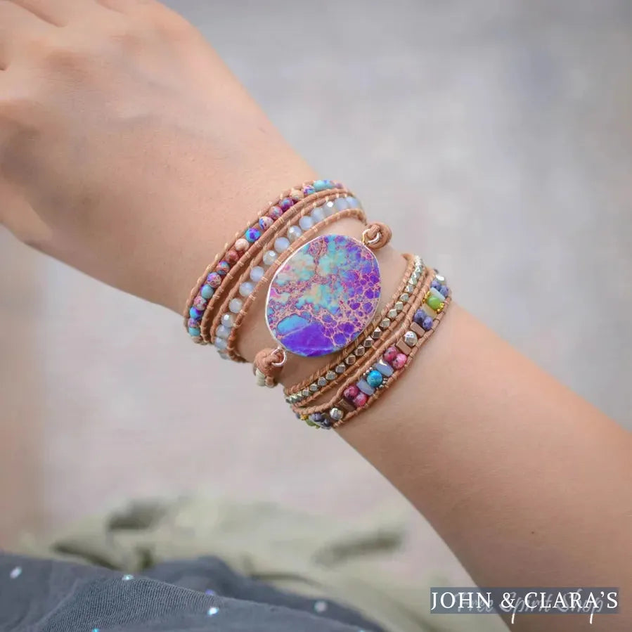 Handmade Purple & Turquoise Jasper Wrap Bracelet