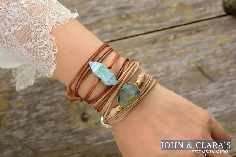 Handmade Natural Labradorite Gemstone Wrap Bracelet