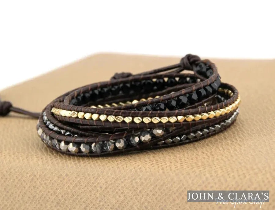 Natural Black Onyx & Tiger Eye Bead Wrap Bracelet
