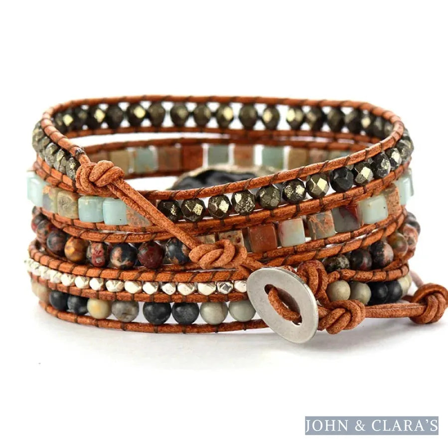 Handmade Jasper & Agate Druzy Leather Wrap Bracelet