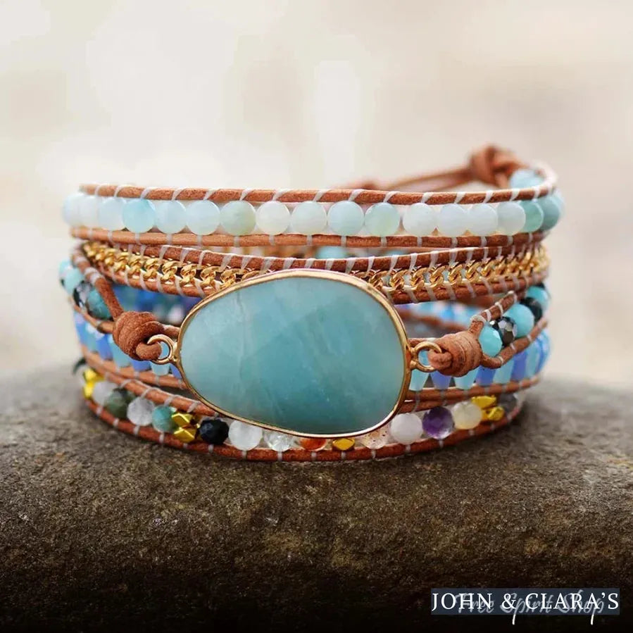 Natural Amazonite & Chain Bead Wrap Bracelet
