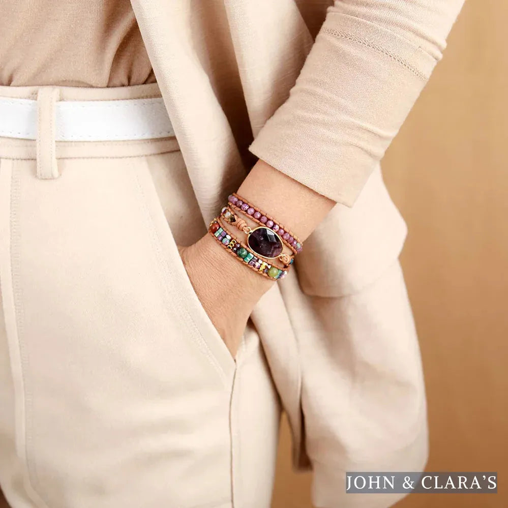 Natural Amethyst & Lepidolite Wrap Bracelet