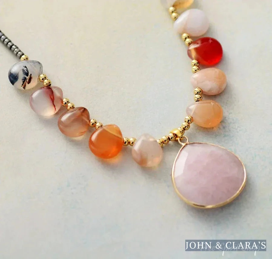 Natural Agate & Rose Quartz Beaded Necklace