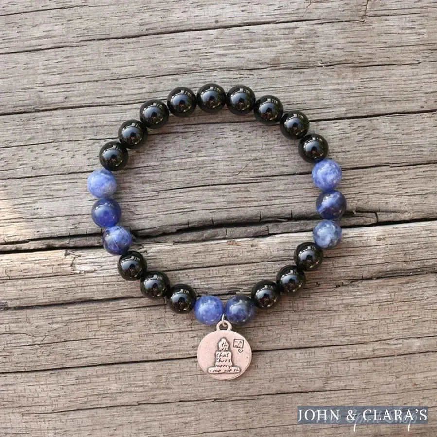 108 Natural Black Onyx & Sodalite Mala Beads With Sun & Moon Pendant