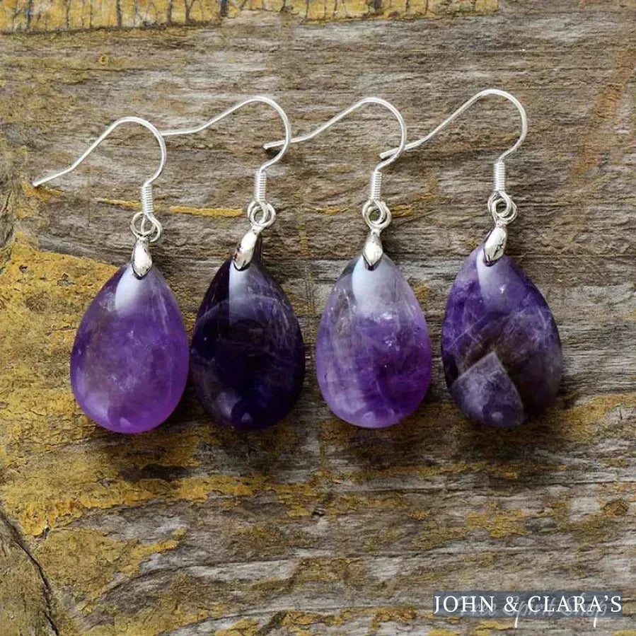 Natural Amethyst Gemstone Drop Earrings