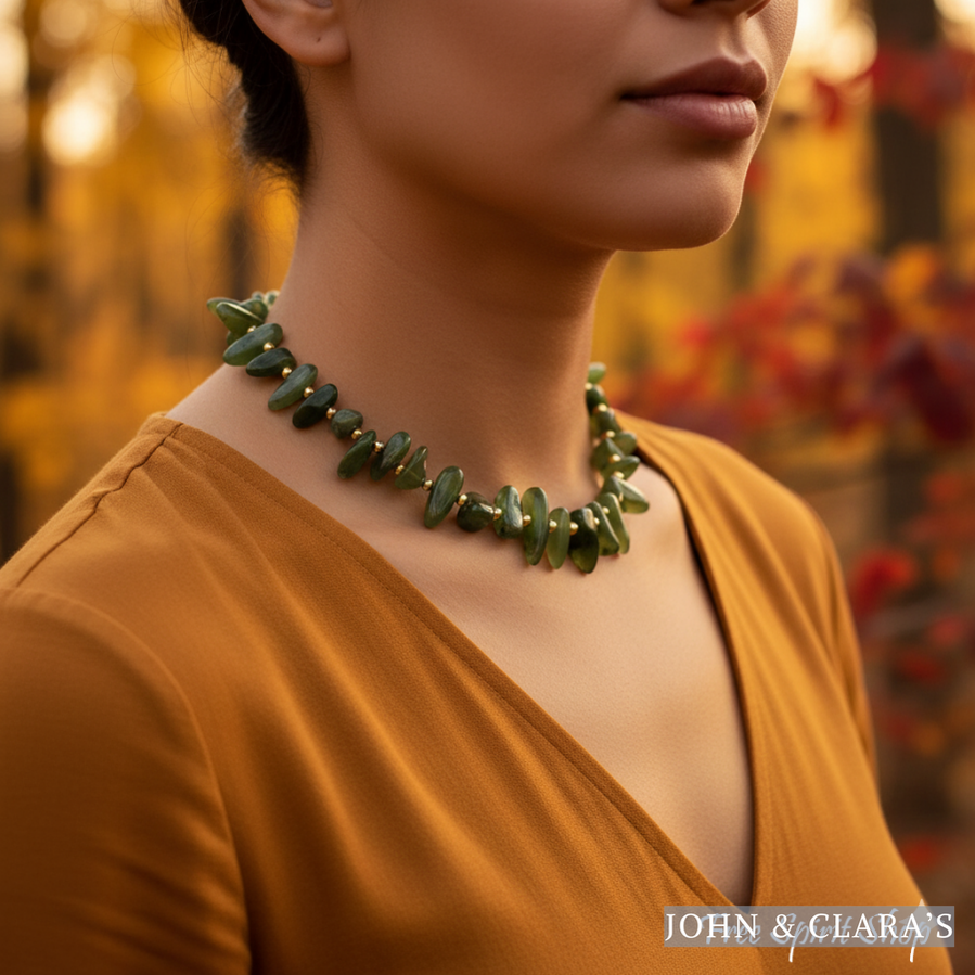 Green Jade Nugget Statement Necklace – Harmony & Abundance