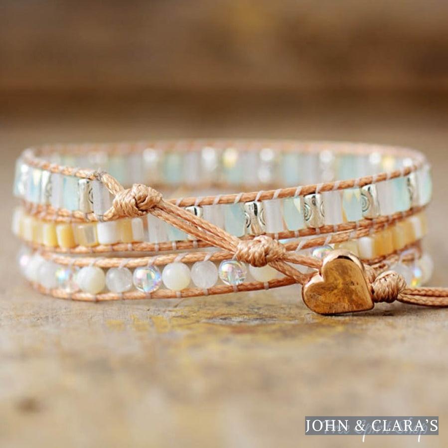 Handmade Moonstone & Pearly Rainbow Bead Wrap Bracelet