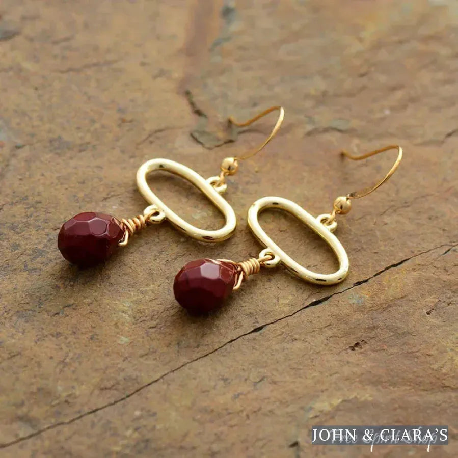 Natural Red Jasper Oval Earrings