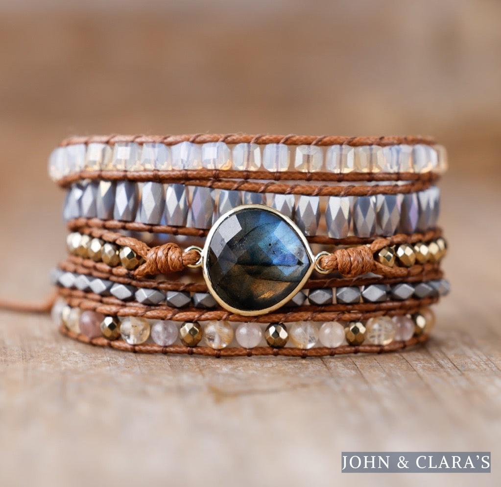 Natural Labradorite Strawberry Agate & Citrine Wrap Bracelet