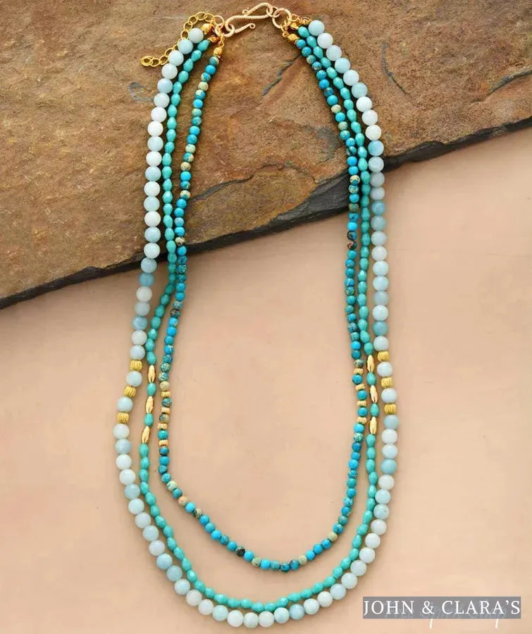 Natural Amazonite & Turquoise Jasper Multi Layer Bead Necklace