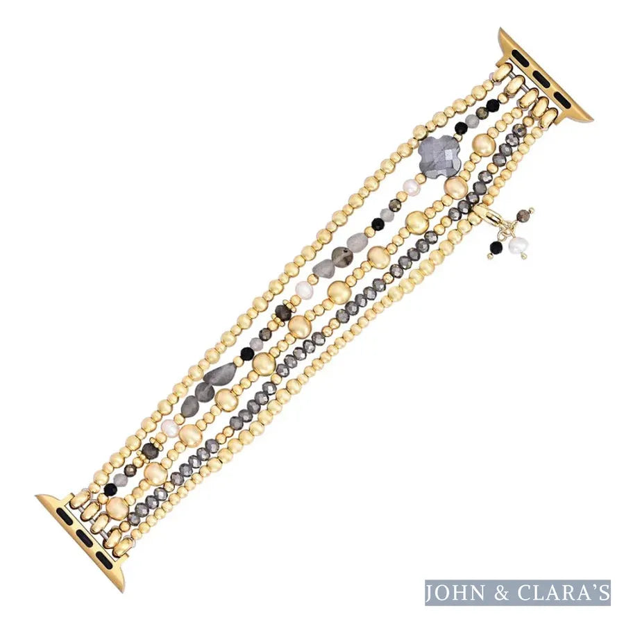Gray Crystal Beaded Apple Watch Band with Clover Charm