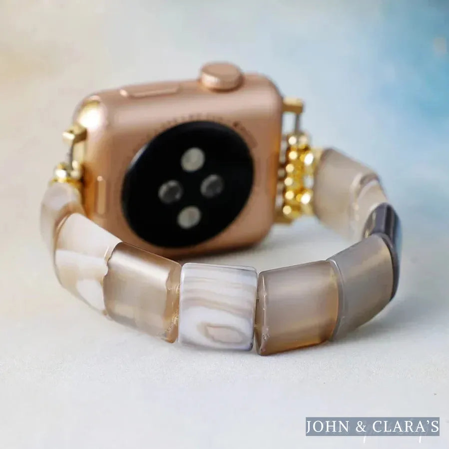 Brown Agate Square Bead Apple Watch Band