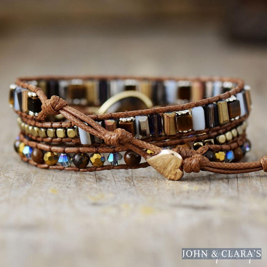 Natural Tiger Eye & Crystal Beaded Wrap Bracelet