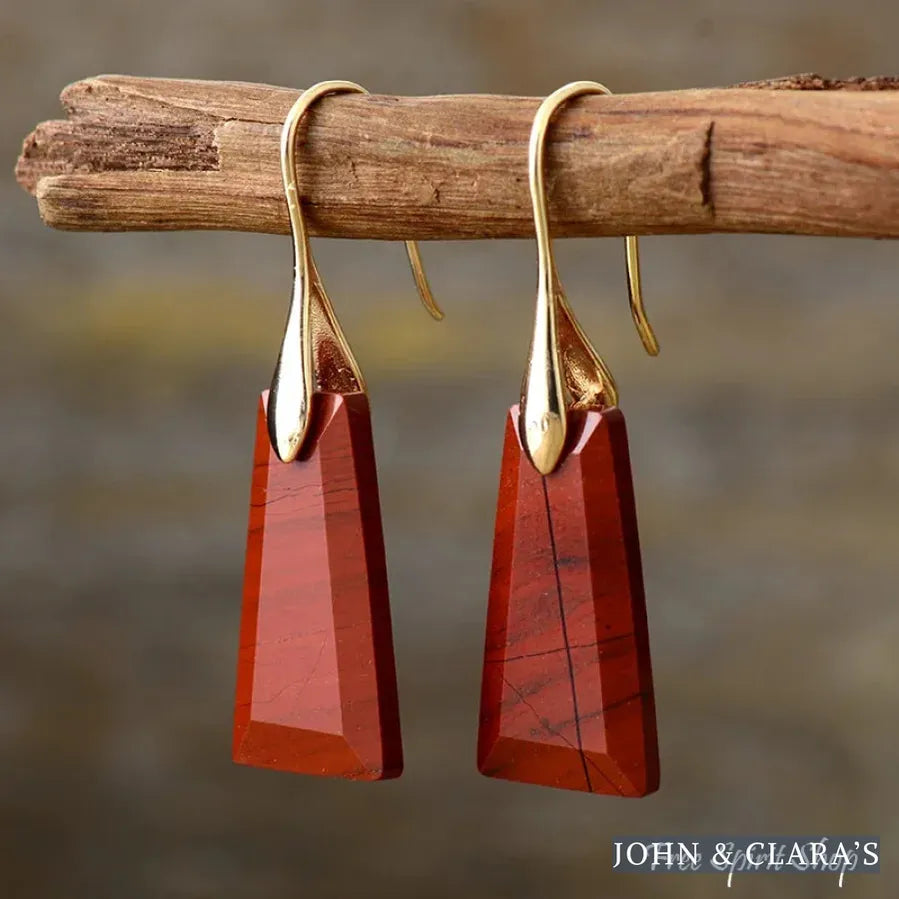 Natural Red Jasper Pyramid Earrings