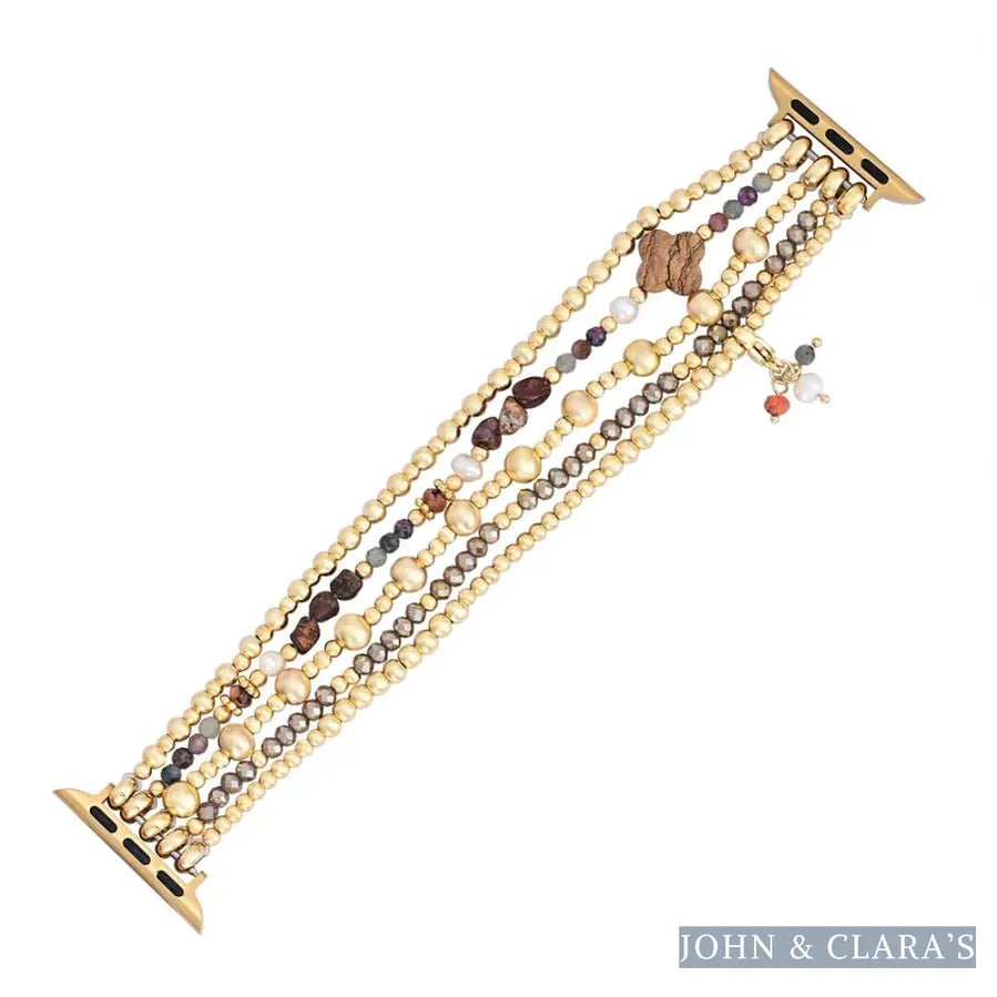 Picture Jasper Beaded Apple Watch Band with Clover Charm