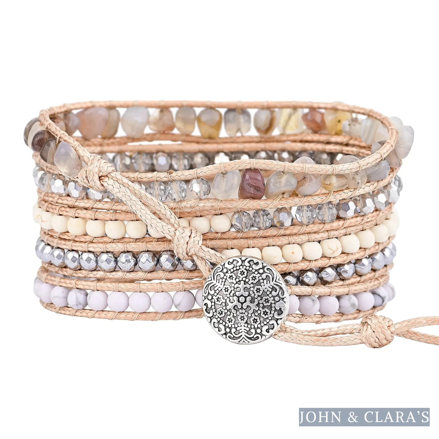 White Howlite & Botswana Agate Bead Wrap Bracelet