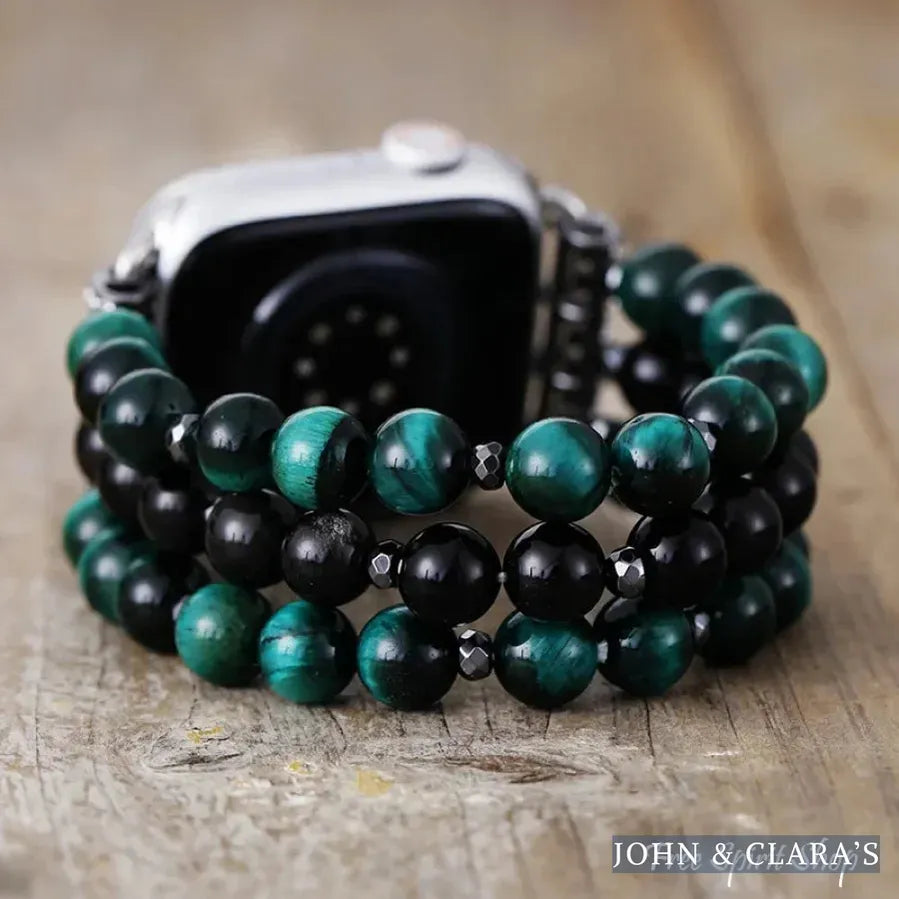 Green Tiger Eye & Black Onyx Bead Apple Watch Band