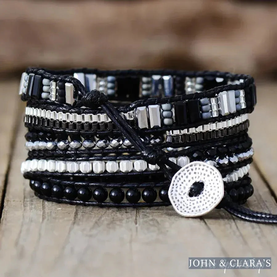 Black Beaded Wrap Bracelet