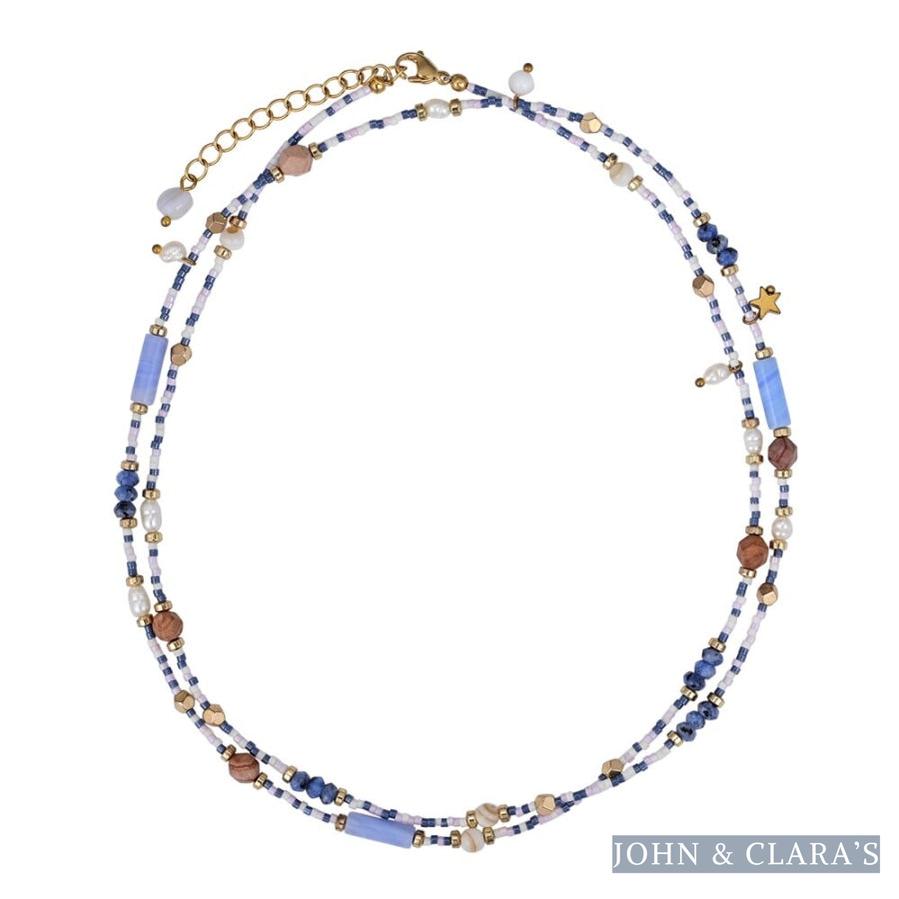 Natural Blue Sodalite Jasper & Pearl Beaded Choker Necklace