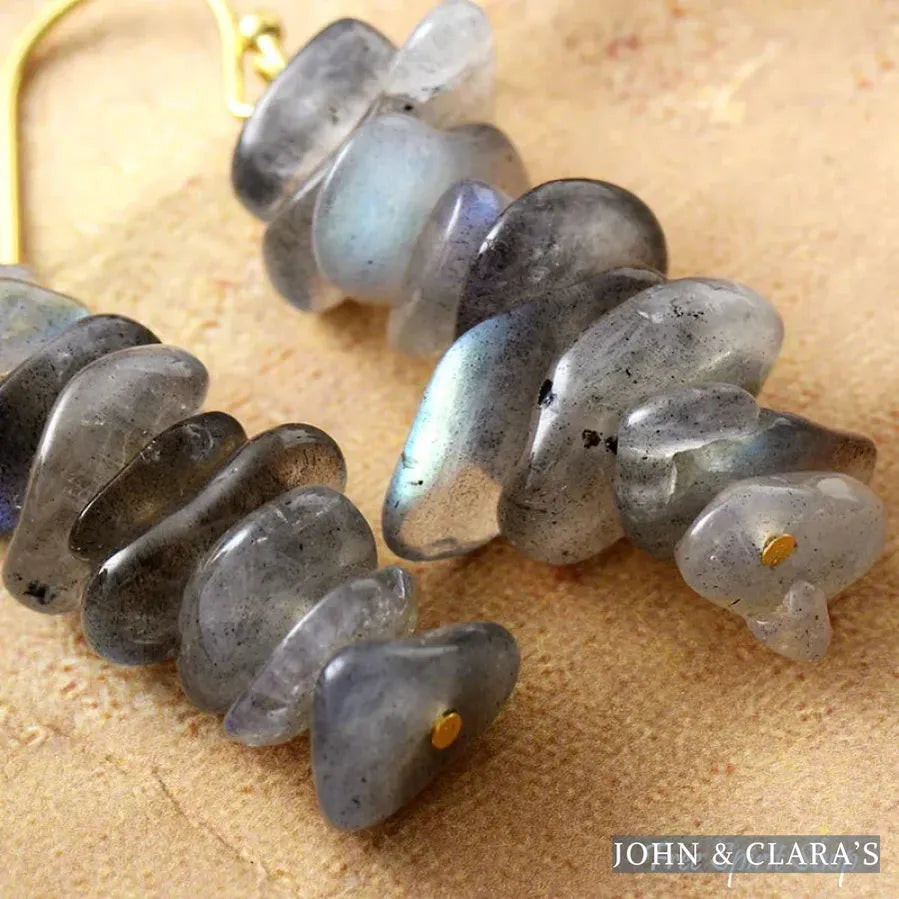 Natural Labradorite Stone Stacked Drop Earrings