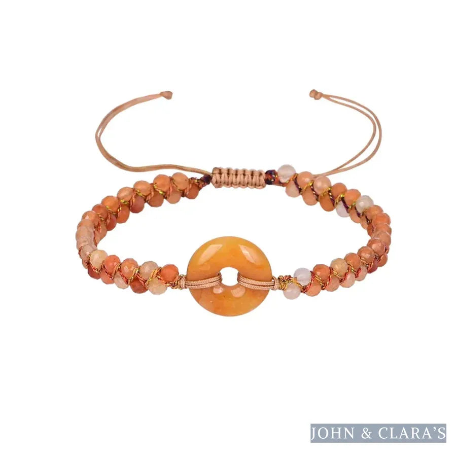Orange Agate Circle Charm Adjustable Bracelet – Symbol of Creativity & Balance