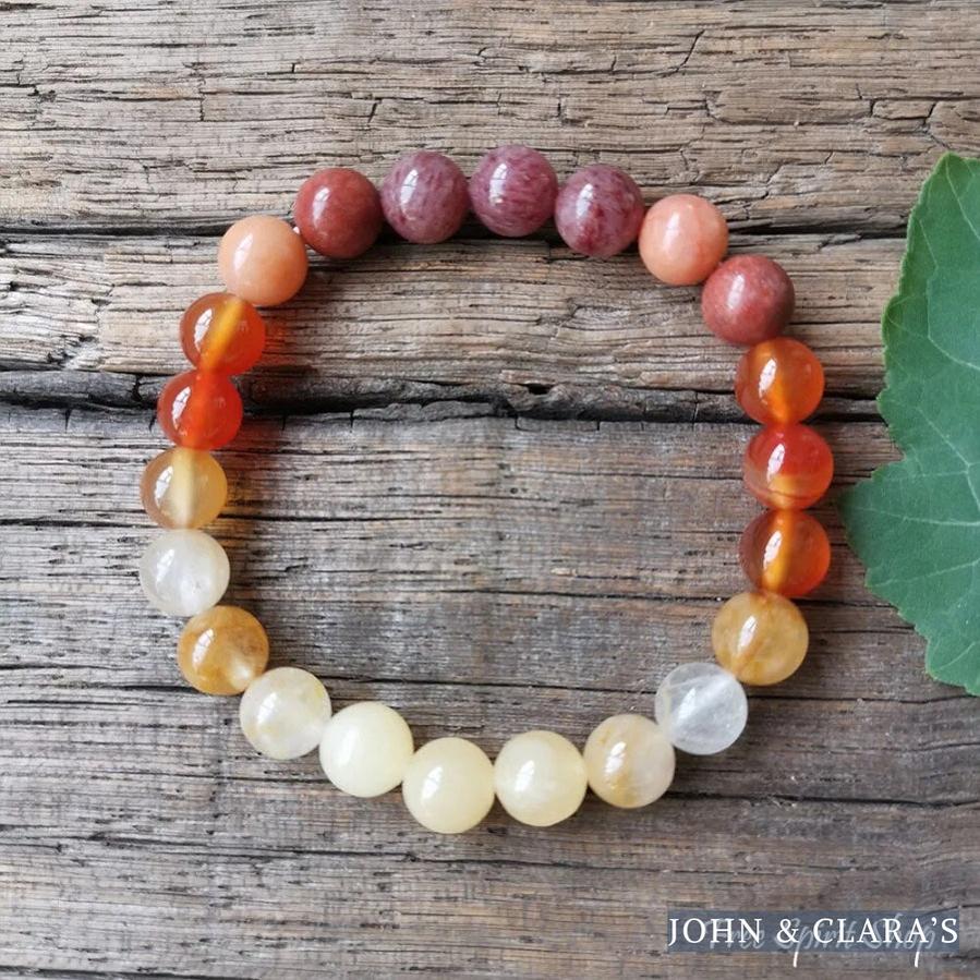 Natural Pink Aventurine Carnelian & Yellow Citrine Bead Bracelet
