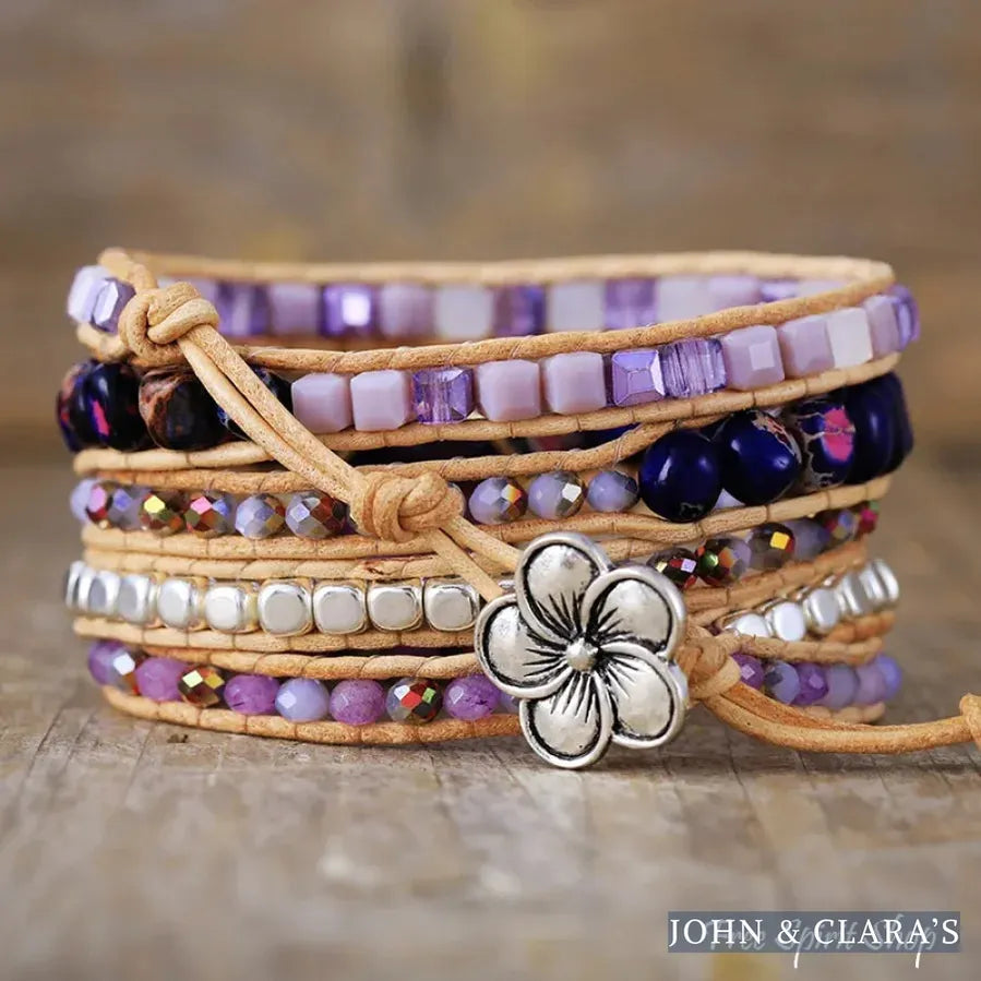 Handmade Purple Jasper & Amethyst Teardrop Wrap Bracelet