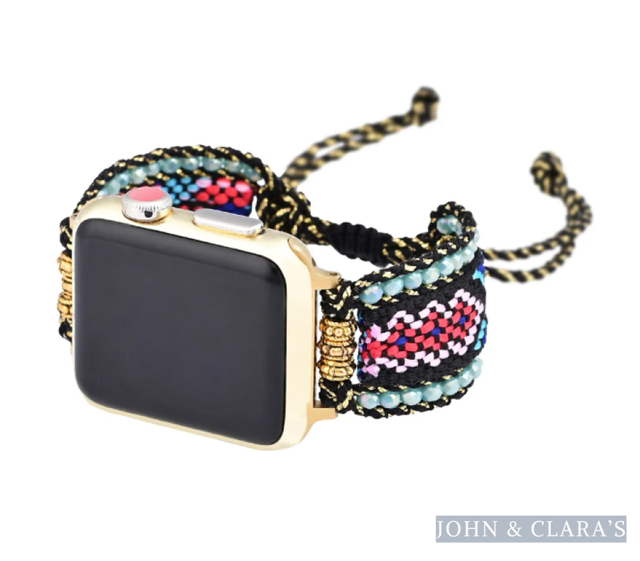 Black & Pink Braided Woven Nylon Adjustable Apple Watch Band