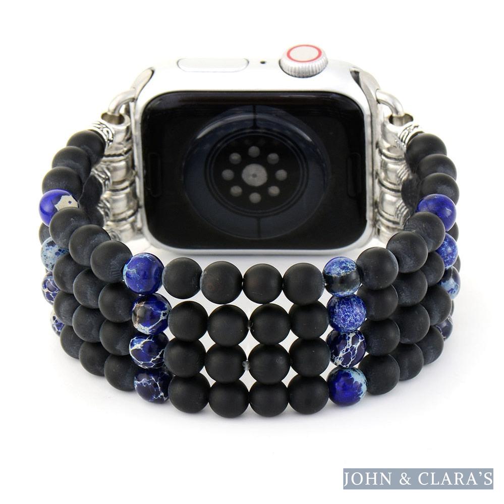 Black Onyx & Blue Jasper Beaded Stretchable Apple Watch Band