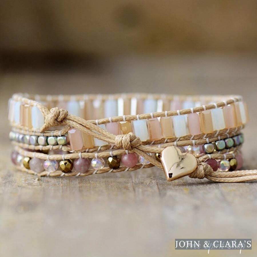 Natural Rose Quartz & Rainbow Hematite Beaded Wrap Bracelet