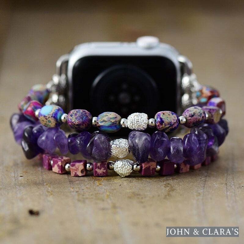 Amethyst & Purple Jasper Elastic Beaded Apple Watch Band