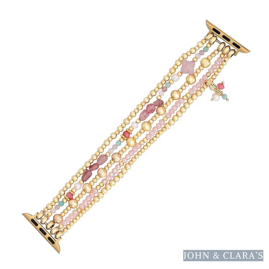 Rose Quartz Beaded Apple Watch Band with Clover Charm