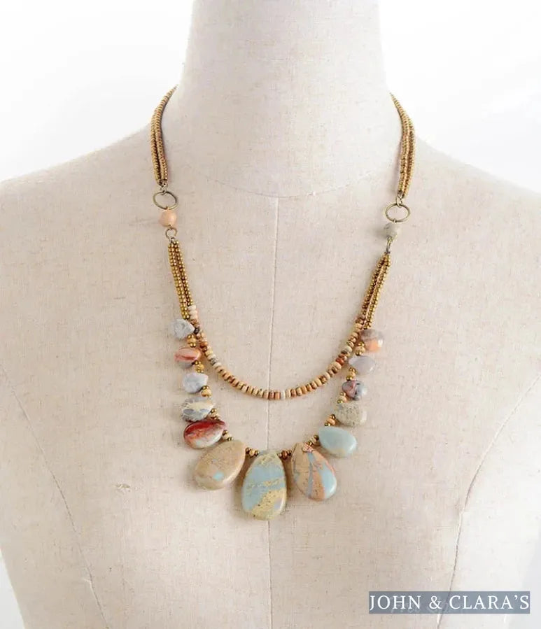 Handmade Natural King & Picture Jasper Multi-Layer Necklace