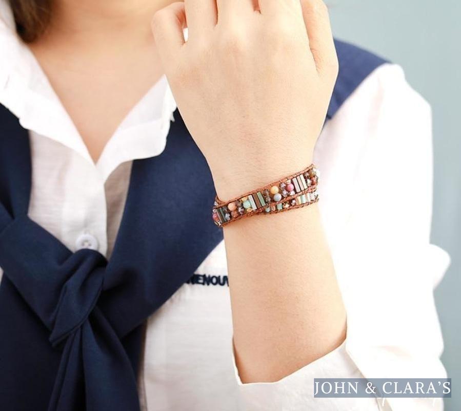 Handmade Boho Crystal Leather Wrap Bracelet