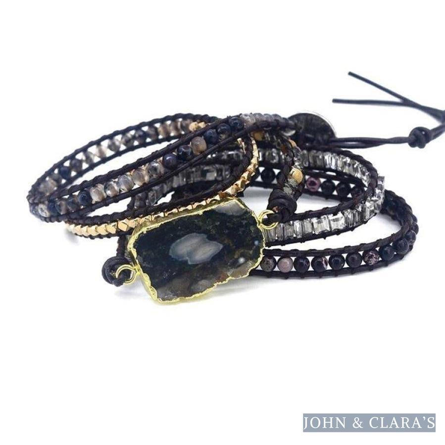 Handmade Dark Ocean Agate Gemstone Wrap Bracelet