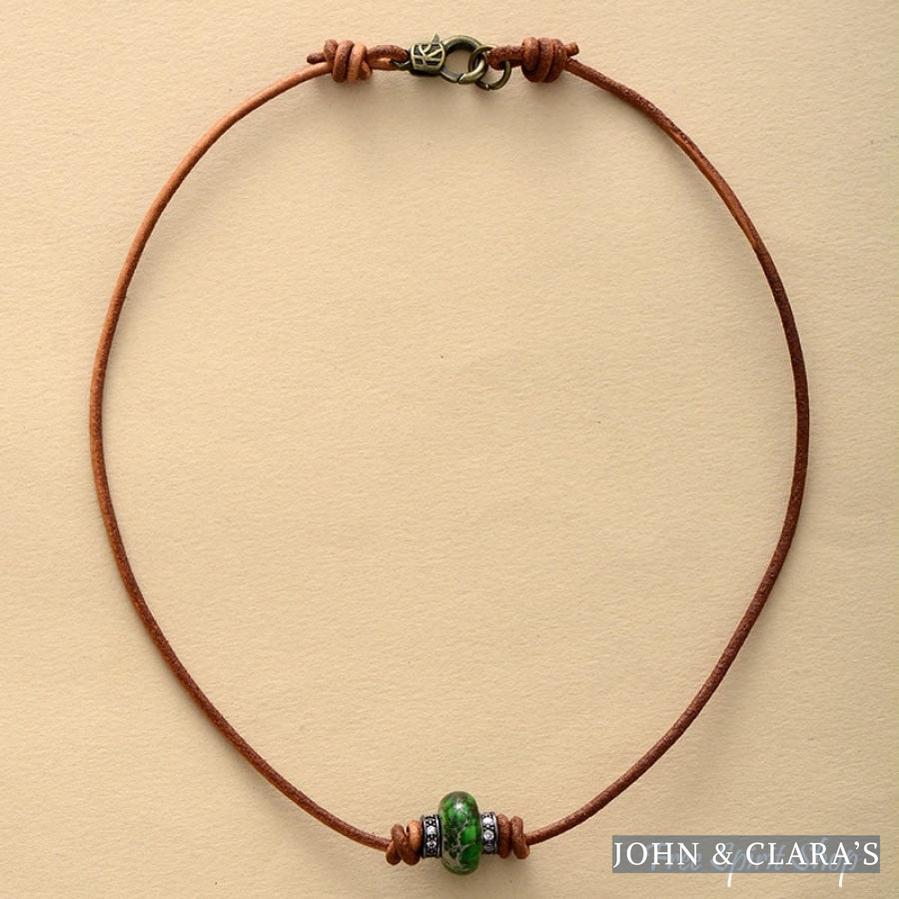 Handmade Emperor Jasper Leather Choker Necklace