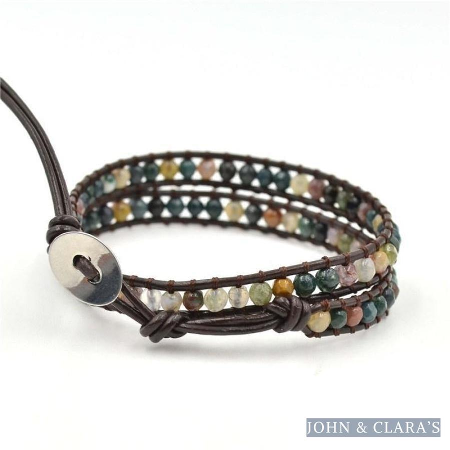 Handmade Indian Agate Leather Wrap Bracelet